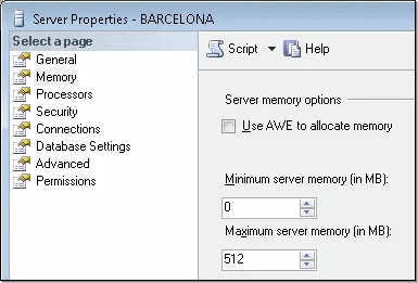 SQL Server 2005 memory options dialog