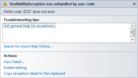 AvailabilityException in the Exception Assistant