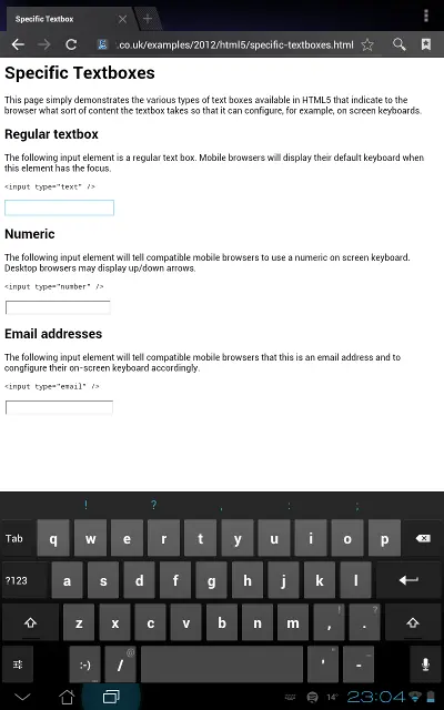 Keyboard for regular text box