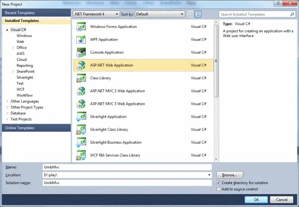 Visual Studio 2010: New Project