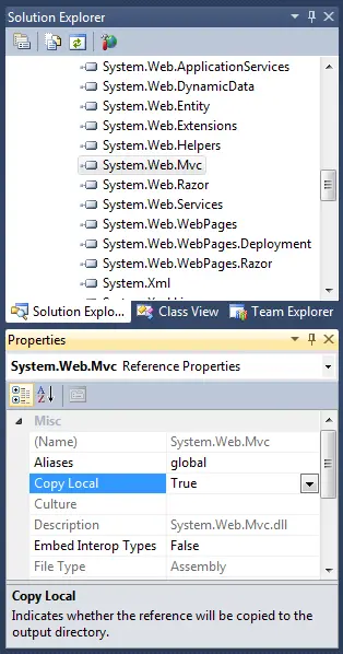 Visual Studio 2010: System.Web.Mvc Copy Local