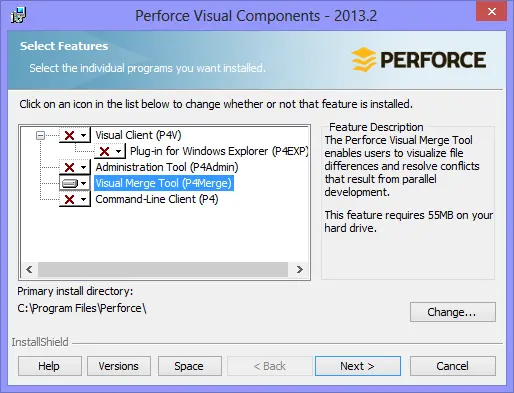 Perforce Installation Wizard - Feature Selection