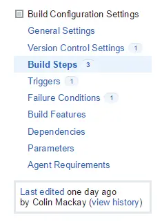 Build Configuration Settings sidebar
