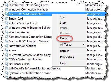 Restart Microsoft IIS Administration Service