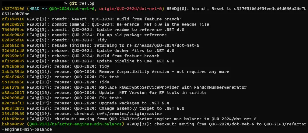 Start of the reflog output