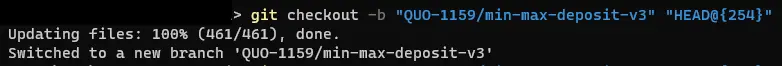Example creating branch for a specific commit