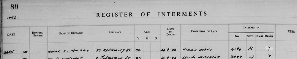 Extract from the Register of Interments
